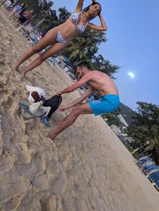 Large collection of hot beach girls lying on the beach and bending over
