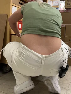 Blonde in white pants squatting and cleaning (oc)