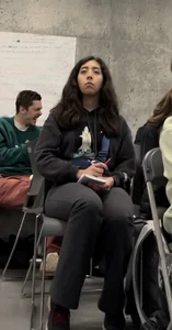 College Vpl Latina In Dark Grey Leggings Going Up The Stairs