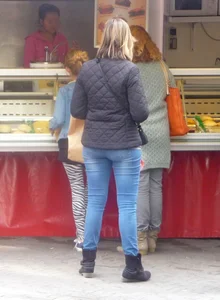 Street market milfs in tight blue jeans
