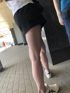 Sexy Legs in Black Denim Shorts Street Creepshot