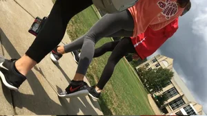 Skinny Teen Legs And Ass in Grey Leggings Suburban Street Creepshot
