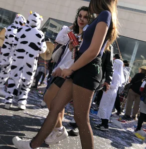 Carnival girls wearing pantyhose, spandex shorts, stockings, skirts and other outfits