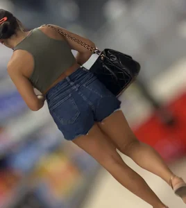 Great ass in blue denim shorts and hot legs at the grocery store creepshots