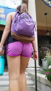 Student ass and vpl in little purple shorts