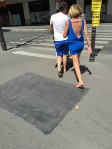 Blonde milf in tiny blue skirt with vpl