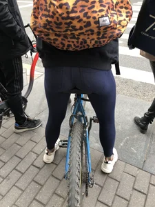 Candid Girl in Hot Legging on a Bike Waiting on the Crosswalk, Sexy Fit Butt And Legs