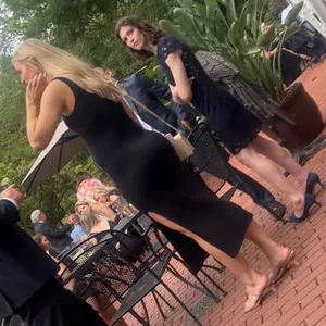 Beautiful blonde pregnant pawg in black dress