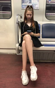 Girl With Long Thin Legs in the Subway Train and on the Escalator Hot Creepshot