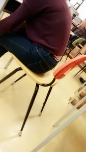 Female Student’s Panties Seen From Under Tight Jeans in Classroom
