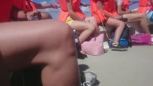Milf in yellow shorts with vpl and a wedgie