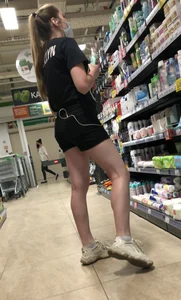 Girl with Hot Ass and Legs in Black Denim Shorts Store Creepshots