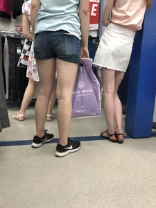 Redhead in Sandals and Skirt with Skinny Legs Candids