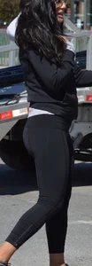 Thick brunette with a big booty in tight black leggings