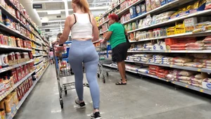 Mature Redhead Milf in light blue leggings