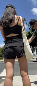 Skinny Chinese in lululemon shorts, leggy