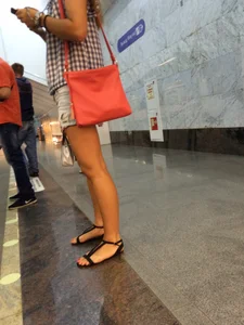 Hot Skinny Legs in Sandals in Subway Candid
