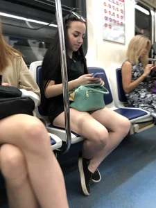Cute Girl in Shorts  and Nice Legs Subway Train Candid