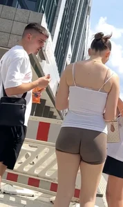 Beautiful girl with an even better ASS in BEIGE SHORTS
