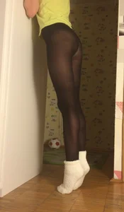 Teen in Black Pantyhose and White Socks Home Candids