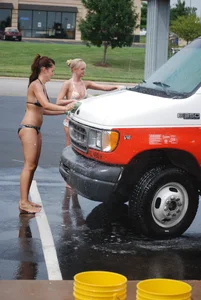 Various sexy girls at car washes in bikinis