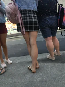 Cute Girl in a Dress and Denim Jacket with Sexy Legs in Sandals Bus Candid Gallery