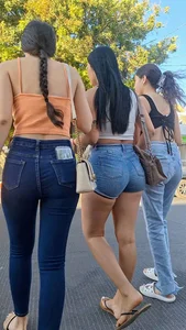 super sexy denim short shorts on this brunette with tremendous legs and big butt