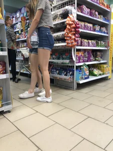 Girls in Blue Denim Shorts With Hot Legs at the Supermarket Creepshots Gallery