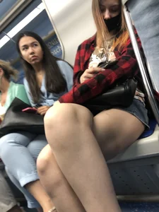 Cute Candid Girl In a Mask With Awesome Hot Crossed Legs Sleeping in a Subway Train Creepshots