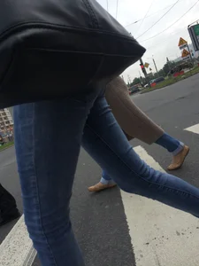 Sexy Little Booty And Long Skinny Legs in Tight Blue Jeans City Crosswalk Creepshots Collection