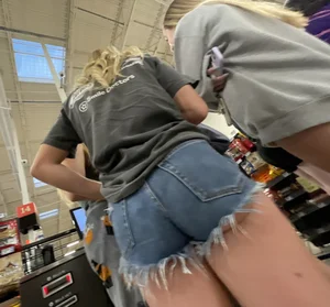 Blonde college girl in booty shorts (oc)
