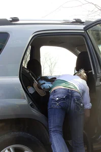 Some candid girls cleaning their cars in jeans and some showing ass crack