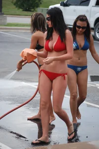 Various sexy girls at car washes in bikinis
