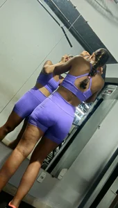 Girl in lilac short leggings at the gym