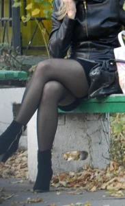 Park Creepshot - High Heels and Sexy Legs in Black Pantyhose