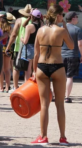Girls in bikinis getting ready for tubing