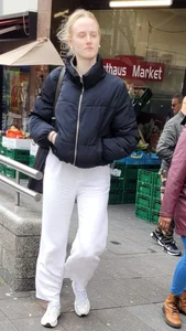 Candid blonde in white pants on the street creepshots