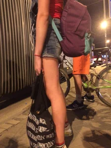 Skinny Girl in Denim Shorts City Candid