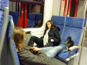 Tired girls in a public train