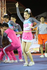 Bunch of athletic Thai cheerleaders at a competition