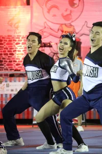 Bunch of athletic Thai cheerleaders at a competition