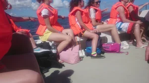 Milf in yellow shorts with vpl and a wedgie
