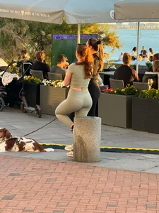 Fit curvy girls were chilling in the square