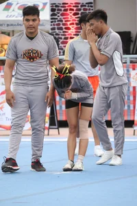 Bunch of athletic Thai cheerleaders at a competition