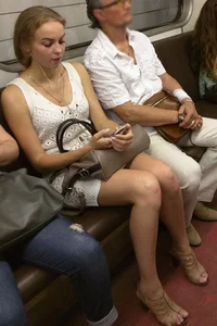 Subway train candid cutie in a short dress creepshots, great legs