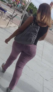 Black babe with a nice ass in tight jeans and vpl
