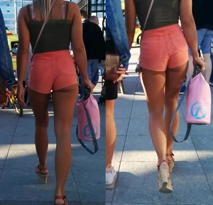 Girl on Heels in Shorts Hot Street Creepshot