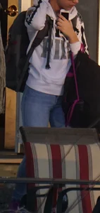 Girl next door teen walking to car in various tight jeans