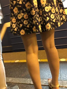 Girl in a Flowery Dress and Sandals with Sexy Skinny Legs Subway Candid