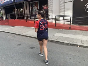 Cute girl wearing shorts, photo on the street